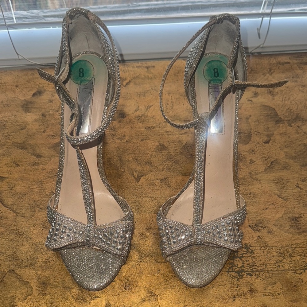 Used INC Heels Rhinestone Open Toe Sandal Heels